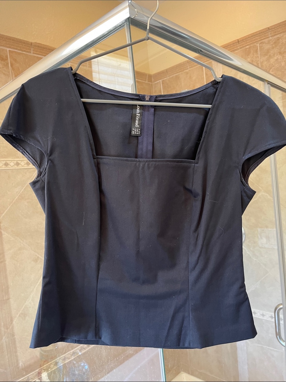 Louis Feraud Black Square Neck Short Sleeve Top